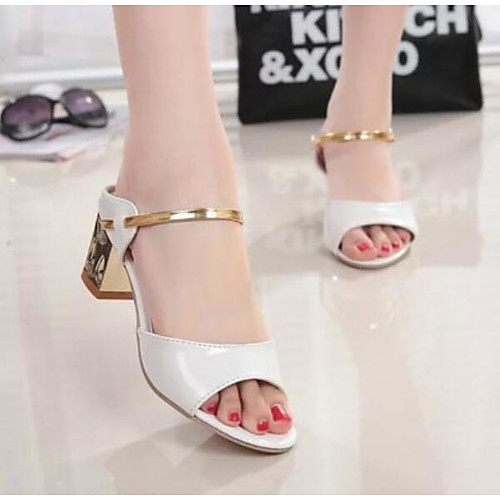 

Women's Sandals Summer Chunky Heel Open Toe Comfort Outdoor PU White / Gold / Silver / EU36