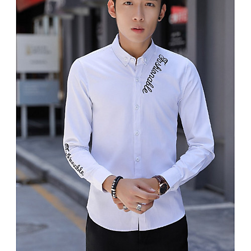 

Men's Shirt Solid Colored Long Sleeve Going out Tops Cotton White Black