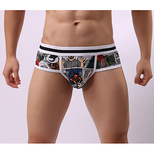 

Men's Sexy Briefs Underwear Striped Mid Waist Blue Green Gray S M L