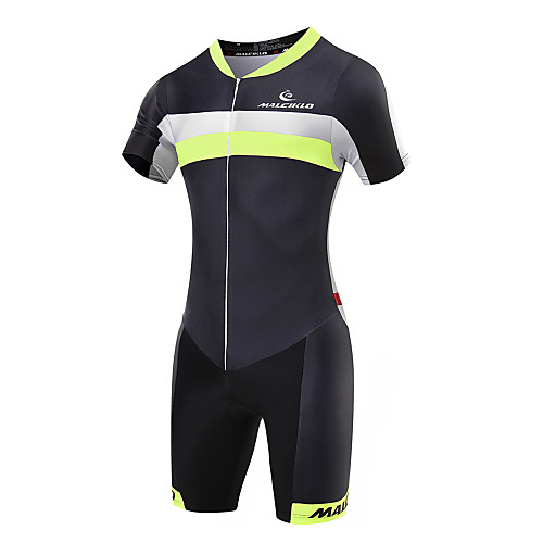 

Malciklo Men's Short Sleeve Triathlon Tri Suit - Green / Black Geometic / British Bike Breathable, Quick Dry Coolmax, Lycra Geometic / High Elasticity / Advanced / SBS Zipper