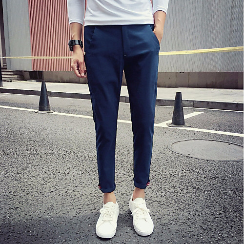 

Men's Cotton Daily Harem Chinos Pants Solid Colored Full Length Black Navy Blue Beige / Spring