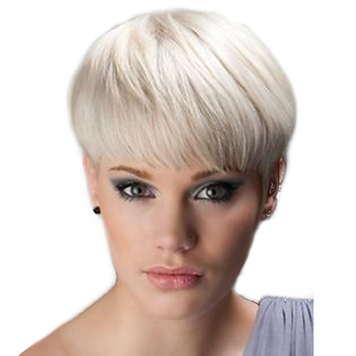 

Human Hair Blend Wig Straight Pixie Cut Short Hairstyles 2020 Straight Natural Hairline Machine Made Natural Black #1B White Beige Blonde / Bleached Blonde 8 inch