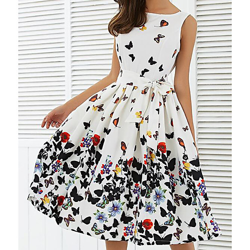 

Women's A Line Dress Knee Length Dress White Sleeveless Animal Bow Spring Summer Round Neck S M L XL XXL