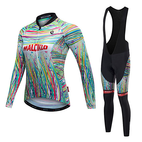 

Malciklo Women's Long Sleeve Cycling Jersey with Bib Tights - White / Black Bike Jersey / Bib Tights / Clothing Suit, Quick Dry, Anatomic Design, Reflective Strips Lycra / Stretchy / High Elasticity