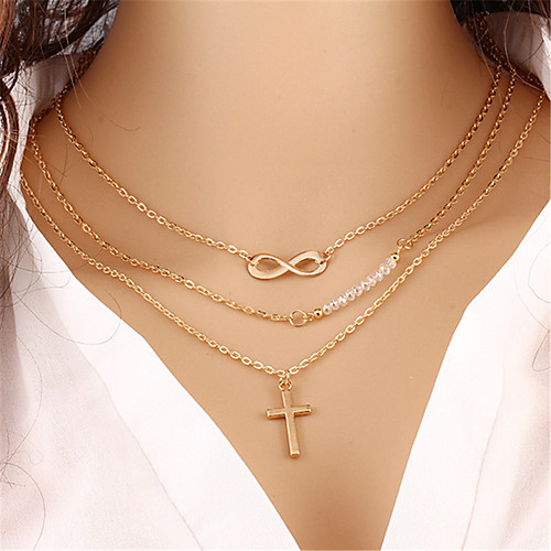 

Women's Layered Necklace Layered Cross Infinity Bohemian Multi Layer Acrylic Alloy Gold Necklace Jewelry One-piece Suit For Holiday Street