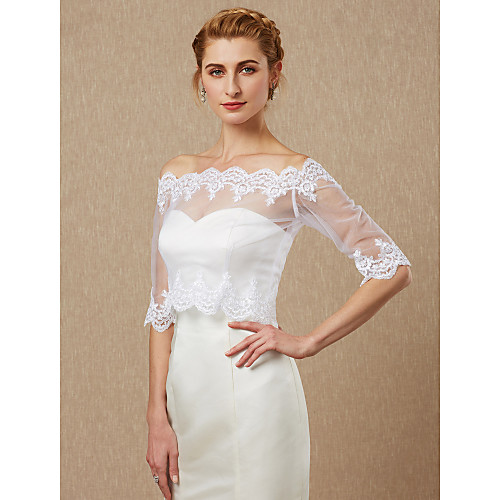 

Half Sleeve Coats / Jackets Lace / Tulle Wedding / Party / Evening Women's Wrap With Appliques / Button