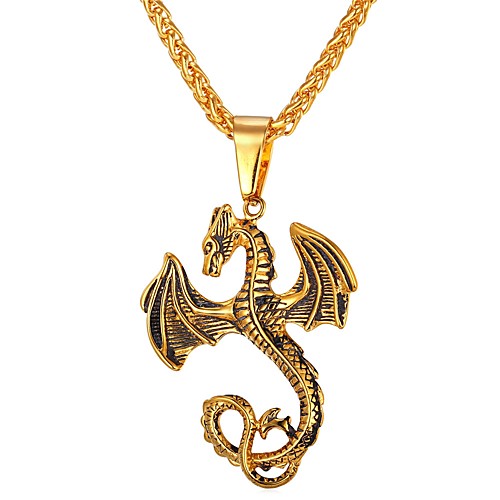 

Men's Pendant Necklace franco chain Dragon Animal Satanic Stainless Steel Gold Silver Necklace Jewelry One-piece Suit For Daily Street
