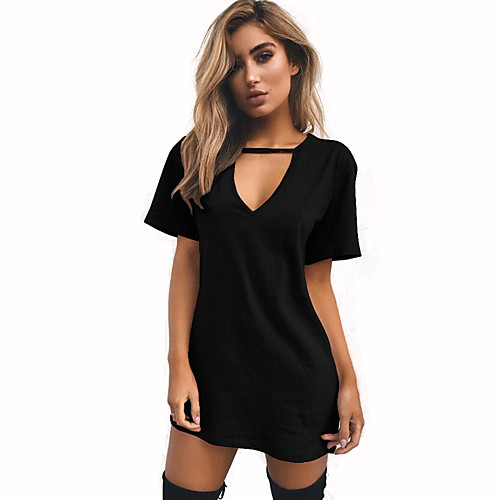 

Women's Solid Colored T-shirt - Cotton Daily Going out V Neck Wine / White / Black / Yellow / Army Green / Light Green / Navy Blue / Gray