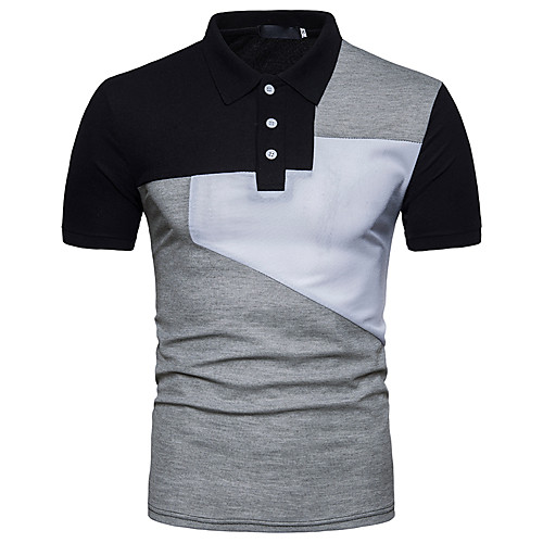 

Men's Color Block Black & White Basic Slim Polo Active Daily Shirt Collar White / Black / Light gray / Summer / Short Sleeve