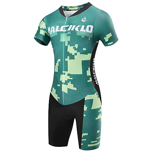 

Malciklo Men's Short Sleeve Triathlon Tri Suit Coolmax Lycra Green British Camo / Camouflage Bike Breathable Quick Dry Sports Classic Triathlon Clothing Apparel / High Elasticity / Advanced