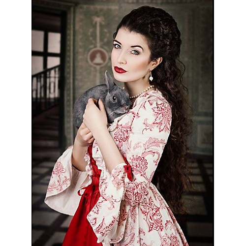 

Marie Antoinette Rococo Victorian Medieval Renaissance 18th Century Dress Ball Gown Women's Costume Red / Olive Vintage Cosplay Party Prom 3/4 Length Sleeve Floor Length Long Length Ball Gown