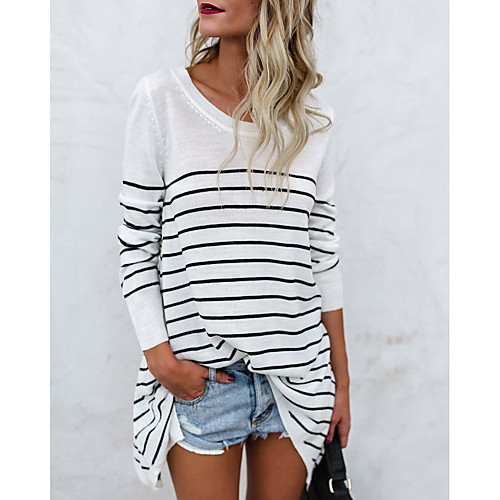 

Women's Striped Loose T-shirt - Cotton Basic Daily White / Black