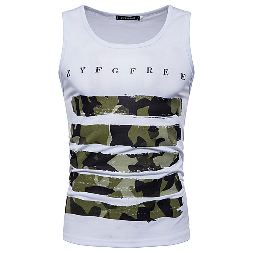 

Men's Tank Top Camo / Camouflage Letter Print Sleeveless Daily Tops Cotton Active White Black