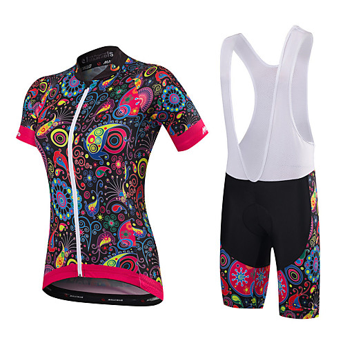 

Malciklo Women's Short Sleeve Cycling Jersey with Bib Shorts Black OrangeWhite White Floral Botanical Plus Size Bike Clothing Suit Breathable 3D Pad Quick Dry Anatomic Design Sports Bamboo-carbon