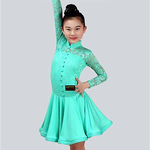 

Latin Dance Dress Lace Ruching Girls' Performance Long Sleeve Spandex Lace