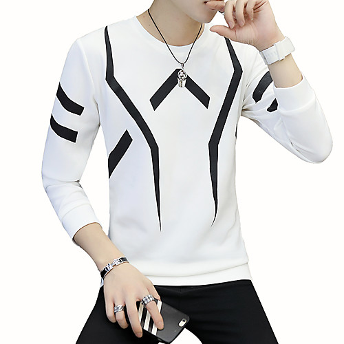 

Men's T shirt Color Block Geometric Plus Size Long Sleeve Daily Tops Simple Streetwear White Black