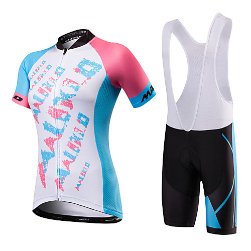 

Malciklo Women's Short Sleeve Cycling Jersey with Bib Shorts Coolmax Spandex Lycra Blue / Black Sky Blue Floral Botanical Plus Size Bike Jersey Bib Tights Breathable Quick Dry Anatomic Design