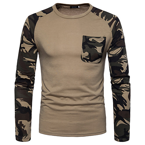 

Men's T shirt Camo / Camouflage Long Sleeve Daily Tops Cotton White Black Khaki