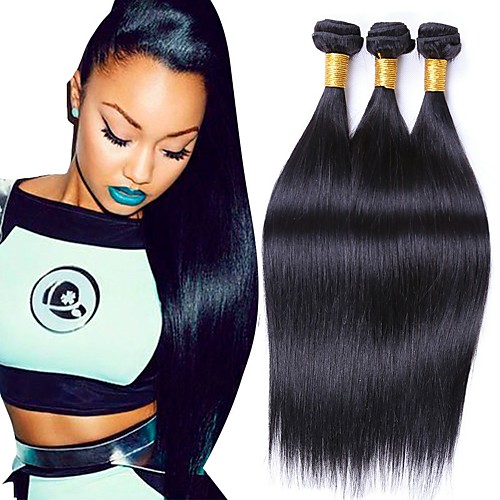 

3 Bundles Brazilian Hair Straight Remy Human Hair 300 g Natural Color Hair Weaves / Hair Bulk 8-28 inch Natural Black Human Hair Weaves Human Hair Extensions / 10A