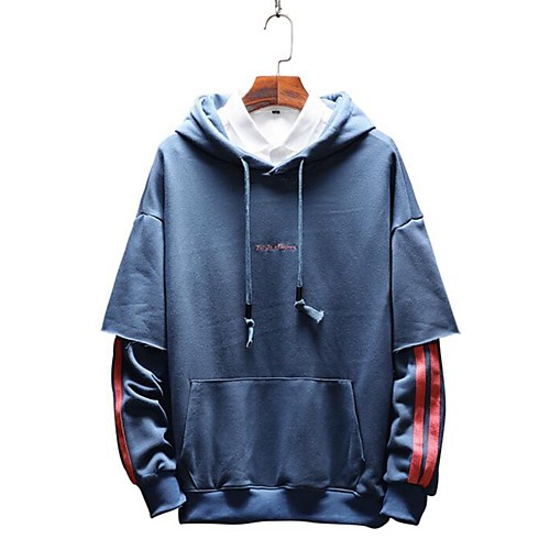 

Men's Plus Size Hoodie Striped Hooded Daily Hoodies Sweatshirts Long Sleeve Blue Brown Gray / Spring / Fall