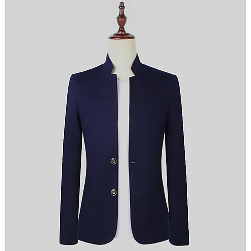 

Black / Navy Blue / Gray Solid Colored Slim Polyester Men's Suit - Stand Collar / Spring / Long Sleeve / Work / Business Casual