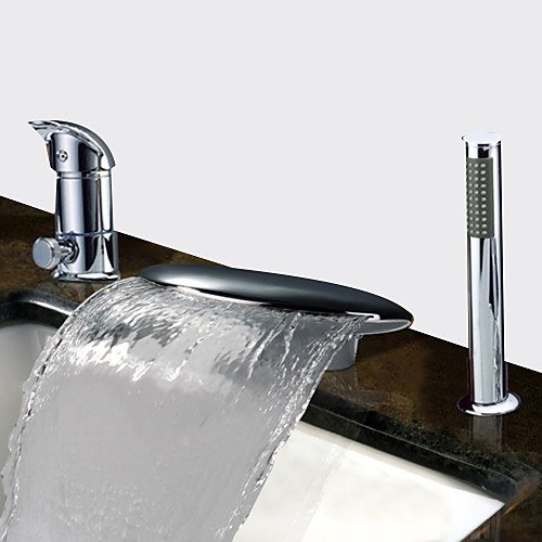 

Bathtub Faucet - Contemporary Chrome Tub And Shower Ceramic Valve Bath Shower Mixer Taps / Two Handles Three Holes