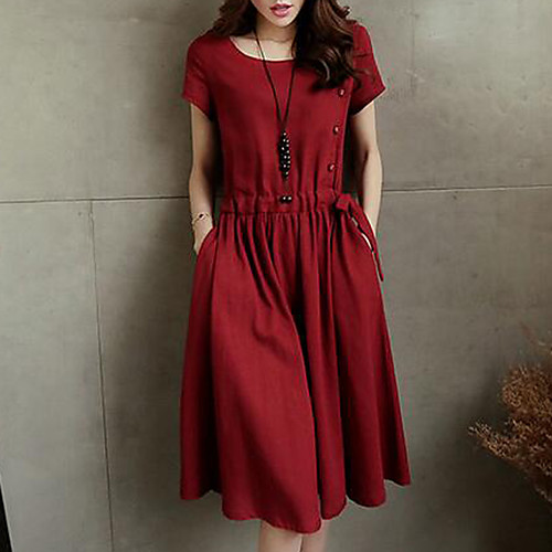 

Women's Shift Dress Short Mini Dress Red Yellow Beige Light Blue Short Sleeve Solid Color Ruched Pleated Spring Summer Round Neck Streetwear Cotton M L XL XXL