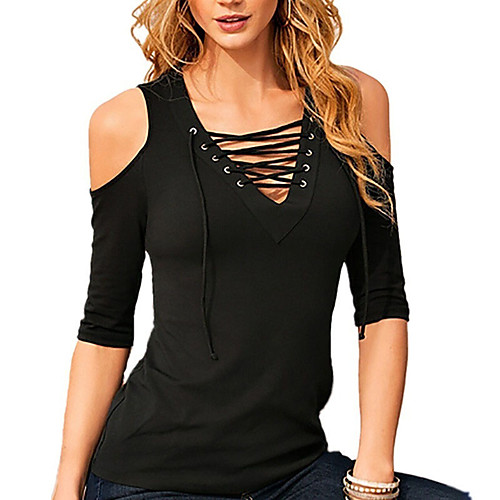 

Women's T shirt Solid Colored Daily Tops Cotton White Black Wine