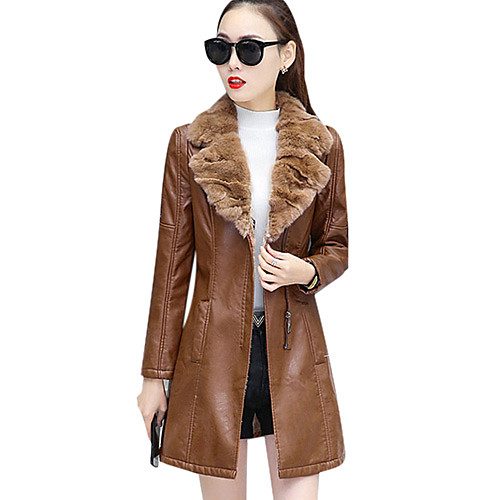 

Women's Solid Colored Streetwear Fall Peaked Lapel Faux Leather Jacket Long Going out Long Sleeve PU Coat Tops Black