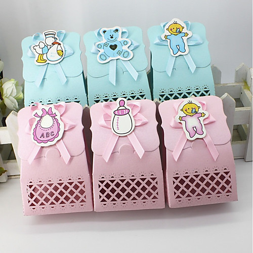

irregular Pure Paper Favor Holder with Satin Bow Favor Boxes - 12
