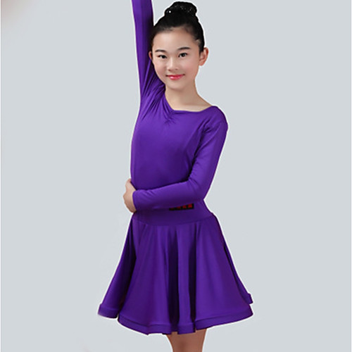 

Latin Dance Dress Ruching Girls' Performance Long Sleeve Spandex