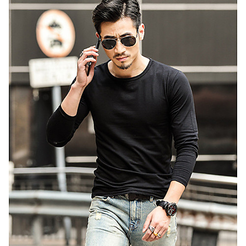 

Men's T shirt Solid Colored Long Sleeve Daily Tops Cotton White Black Blue