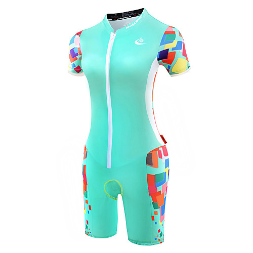 

Malciklo Women's Short Sleeve Triathlon Tri Suit Mint Green Bike Breathable Anatomic Design Reflective Strips Sweat-wicking Sports Polyester Spandex Coolmax Geometry Clothing Apparel / Lycra