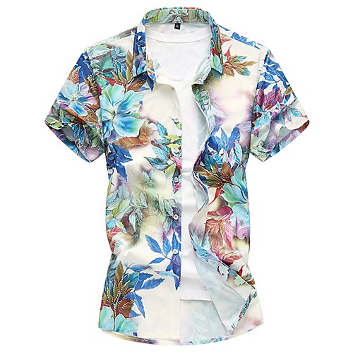 

Men's Shirt Floral Short Sleeve Daily Tops Blue Purple