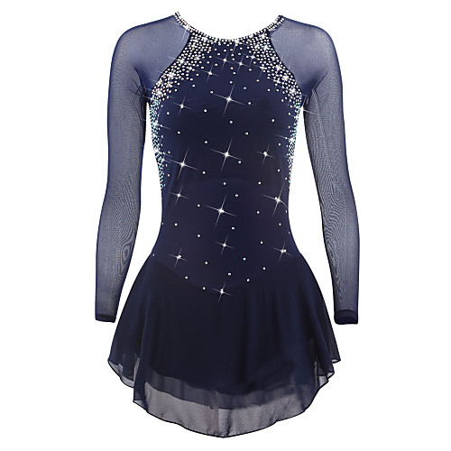 

Figure Skating Dress Women's Girls' Ice Skating Dress Deep Blue White Purple Spandex High Elasticity Competition Skating Wear Quick Dry Anatomic Design Classic Long Sleeve Ice Skating Figure Skating