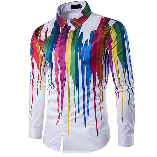 

Men's Shirt Geometric Print Long Sleeve Daily Tops White