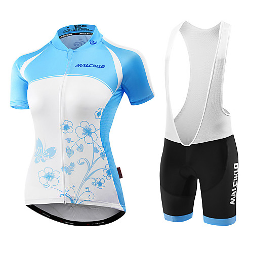 

Malciklo Women's Short Sleeve Cycling Jersey with Bib Shorts - Light Blue / Blue / Black Bike Jersey / Bib Tights / Padded Shorts / Chamois, Breathable, Anatomic Design, Ultraviolet Resistant, UV
