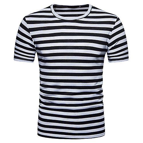 

Men's T shirt Striped Short Sleeve Daily Tops Cotton Active Basic Chinoiserie Black Red Light gray