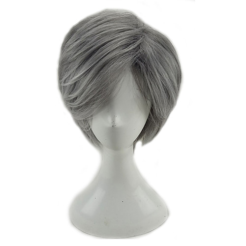 

Synthetic Wig Curly Curly Layered Haircut Wig Short Grey Synthetic Hair Men's Natural Hairline Gray hairjoy
