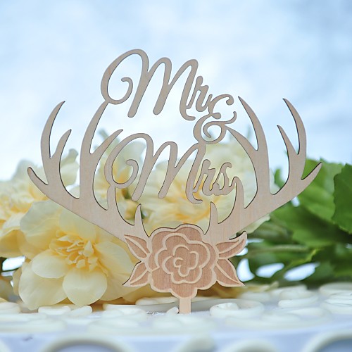 

Cake Topper Classic Theme Wedding Cut Out Wooden/Bamboo Wedding Birthday with Sided Hollow Out 1 OPP