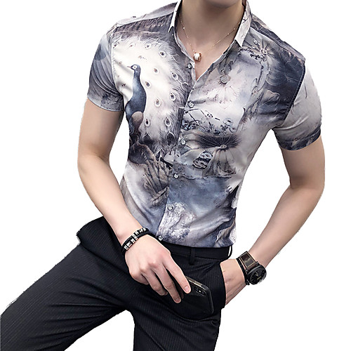 

Men's Shirt Animal Print Short Sleeve Going out Tops Chinoiserie Gray