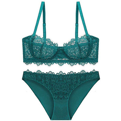 

Women's Lace Push-up Underwire Bra 3/4 Cup Bra & Panty Set Solid Colored Embroidered Sexy Cotton Daily White Black Purple