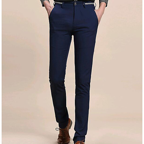 

Men's Cotton Daily Chinos Pants Solid Colored Full Length Black Navy Blue