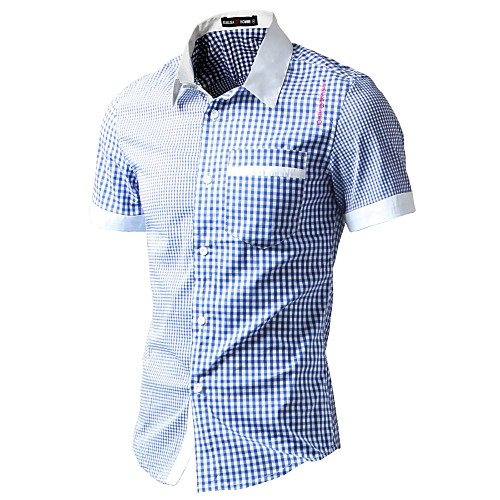 

Men's Shirt Striped Short Sleeve Daily Tops Cotton Active Blue
