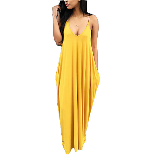

Women's Strap Dress Maxi long Dress Black Blue Yellow Blushing Pink Wine Orange Navy Blue Gray Sleeveless Solid Colored Summer Boho S M L XL XXL