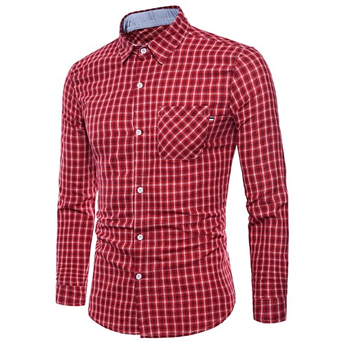

Men's Shirt Plaid Check Geometric Print Long Sleeve Daily Tops Business Basic Red Yellow Green