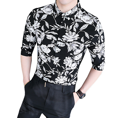 

Men's Shirt Floral Short Sleeve Going out Tops Streetwear White Red