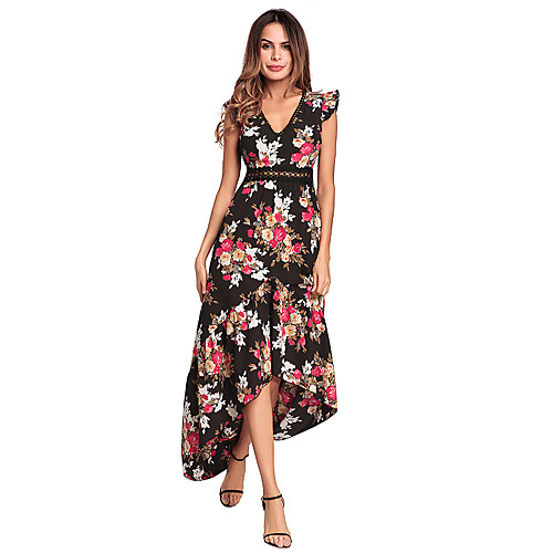 

Women's Swing Dress Knee Length Dress White Black Short Sleeve Floral Backless Print Spring Summer V Neck Cotton Floral S M L XL XXL