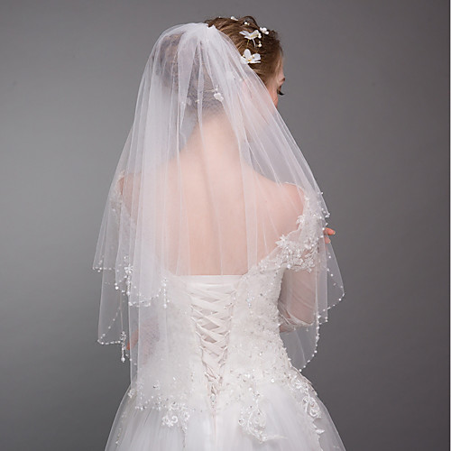 

Two-tier Modern Style / Wedding / Simple Style Wedding Veil Elbow Veils with Fringe / Splicing Tulle / Angel cut / Waterfall