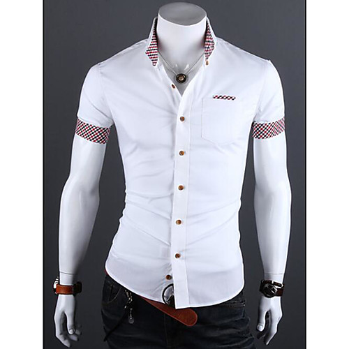 

Men's Shirt Solid Colored Patchwork Short Sleeve Daily Tops White Black Light Blue